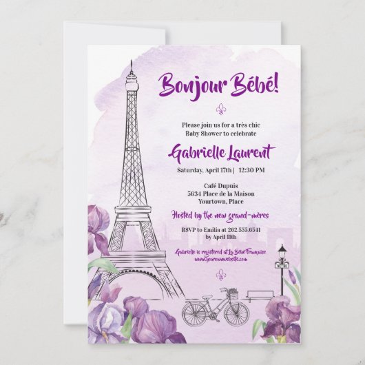 Paris Bonjour Bebe Baby shower Invitation Kaart (Voorkant)