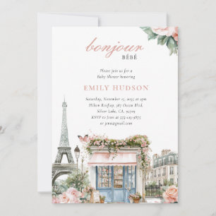 Paris Bonjour Bebe Baby shower Uitnodiging