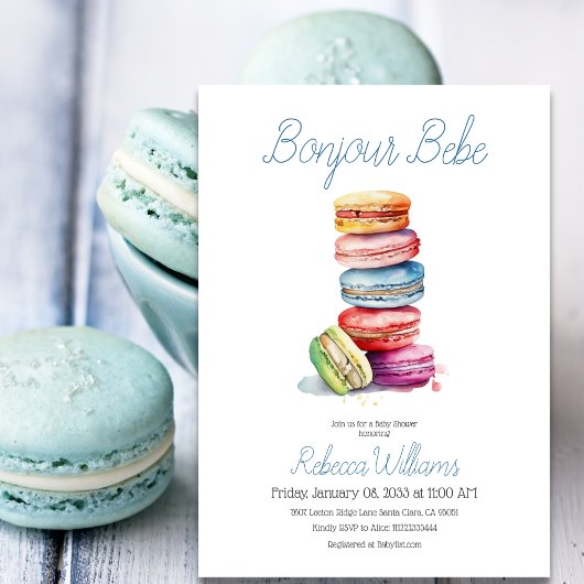 Paris Bonjour Bebe Macaroons Boy Baby shower Kaart