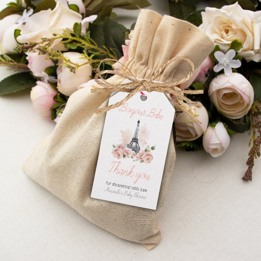 Paris Bonjour Bebe Parijse Bloemen Baby shower Cadeaulabel