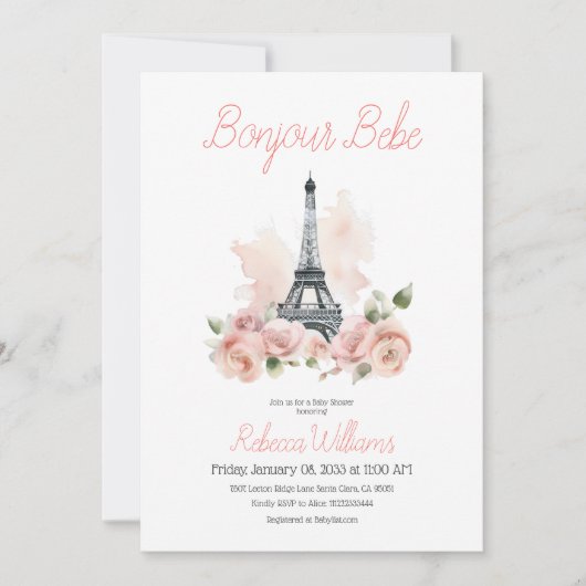 Paris Bonjour Bebe Parijse Bloemen Baby shower Kaart (Voorkant)