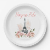 Paris Bonjour Bebe Parijse Bloemen Baby shower Papieren Bordje (Voorkant)