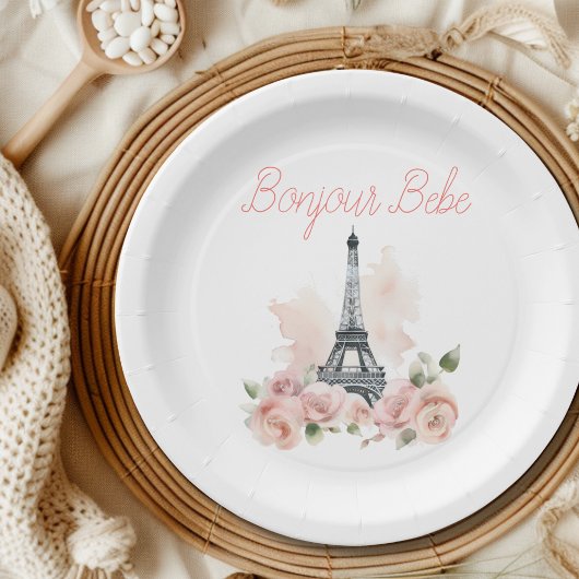 Paris Bonjour Bebe Parijse Bloemen Baby shower Papieren Bordje