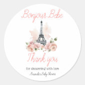 Paris Bonjour Bebe Parijse Bloemen Baby shower Ronde Sticker (Voorkant)