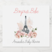 Paris Bonjour Bebe Parijse Bloemen Baby shower Sparkling Wijnetiket (Enkel label)