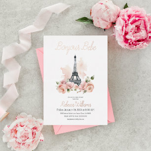 Paris Bonjour Bebe Parisiaanse Bloemenkinderfeest Folie Uitnodiging