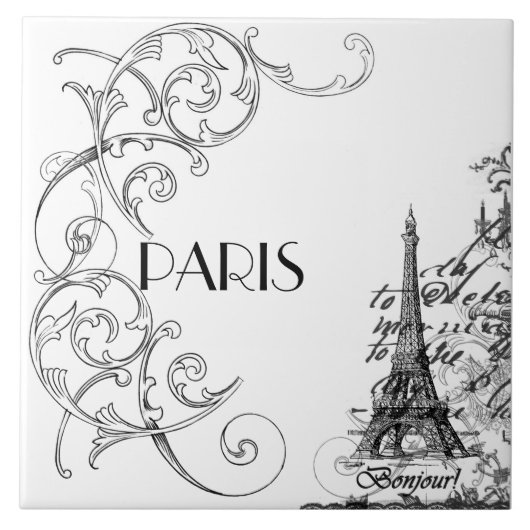 Paris Bonjour Collage Tile Trivet Tegeltje (Voorkant)