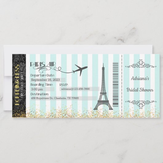 Paris Borading Pass Invitation, Birthday, Bridal Kaart (Voorkant)