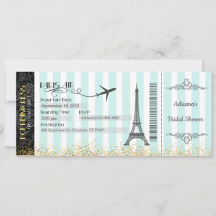 Paris Borading Pass Invitation, Birthday, Bridal Kaart