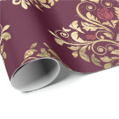 Paris Bourgogne Rode en Gouden Damast Cadeaupapier (Rol Hoek)