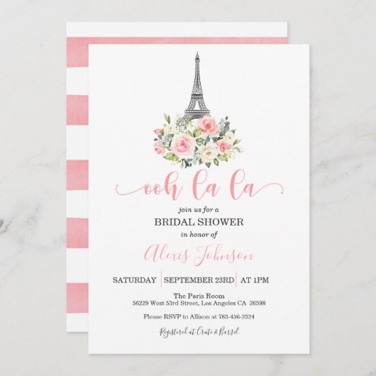 Paris Bridal Shower Invitation - Ooh La La La La L Kaart (Voorkant / Achterkant)