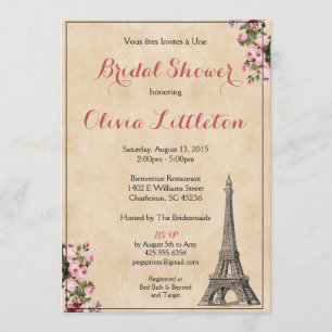 Paris Bridal Shower Invitation - Roze Floral Kaart