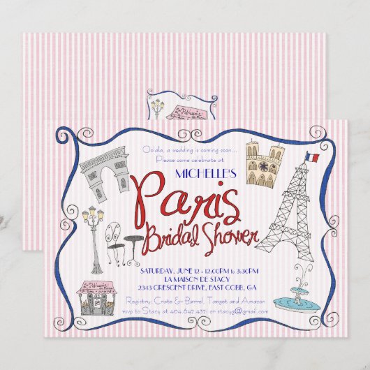 Paris Bridal Shower Kaart (Voorkant / Achterkant)