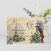 Paris Briefkaart Bird on Lilacs Invitation (Staand voorkant)