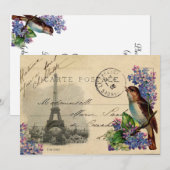 Paris Briefkaart Bird on Lilacs Invitation (Voorkant / Achterkant)