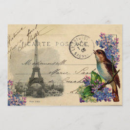 Paris Briefkaart Bird on Lilacs Invitation