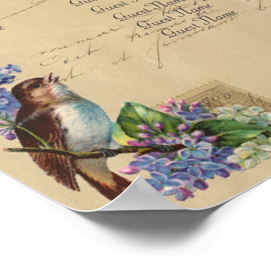 Paris Briefkaart Bird on Lilacs Seating Chart Poster (Hoek)