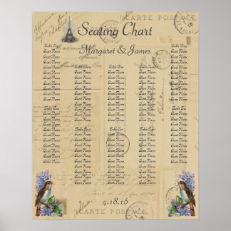 Paris Briefkaart Bird on Lilacs Seating Chart Poster