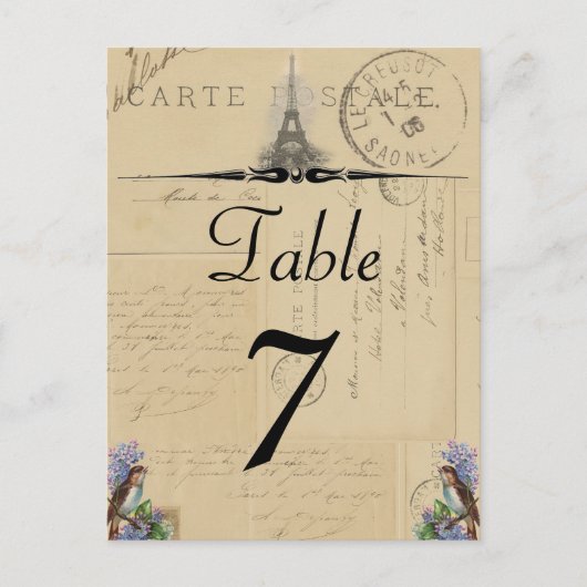 Paris Briefkaart Bird on Lilacs Table Number (Voorkant)
