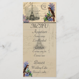 Paris Briefkaart Bird op Lilacs Menu Card