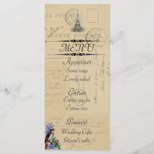 Paris Briefkaart Bird op Lilacs Menu Card