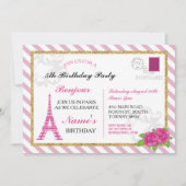 Paris Briefkaart France Pink Eiffel Tower Invite (Voorkant)