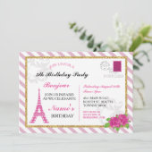 Paris Briefkaart France Pink Eiffel Tower Invite (Staand voorkant)