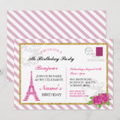 Paris Briefkaart France Pink Eiffel Tower Invite (Voorkant / Achterkant)