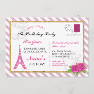 Paris Briefkaart France Pink Eiffel Tower Invite