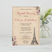 Paris Bruids Douche Uitnodiging - Roze Bloemen (Staand voorkant)