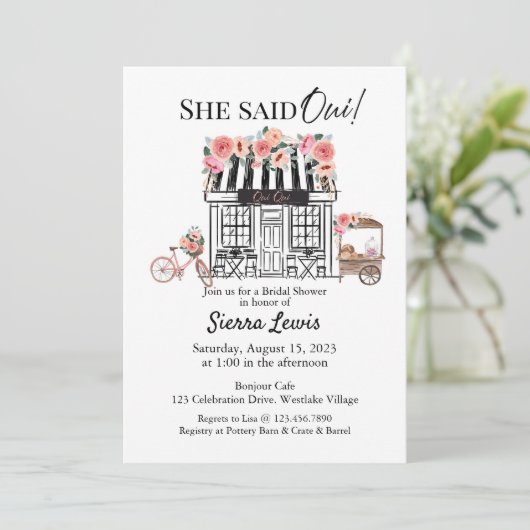 Paris bruids douche uitnodiging, Ze zei Qui Invit Kaart (Staand voorkant)