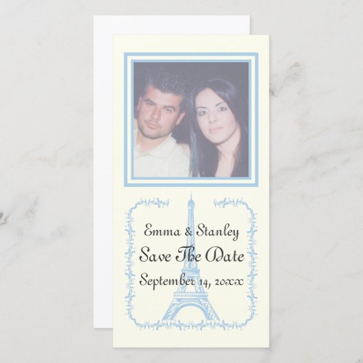 Paris bruiloft blauwe Eiffel Tower Save the Date (Voorkant / Achterkant)