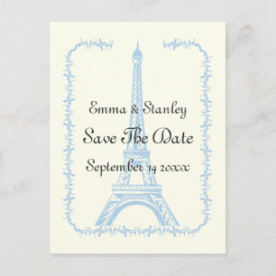Paris bruiloft blauwe Eiffel Tower Save the Date Aankondigingskaart