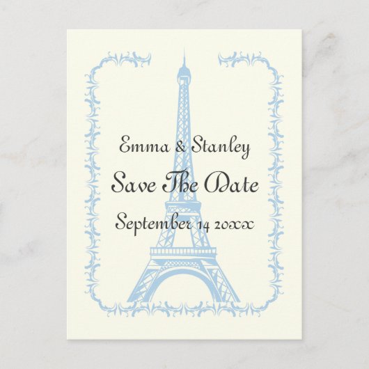 Paris bruiloft blauwe Eiffel Tower Save the Date Aankondigingskaart (Voorkant)
