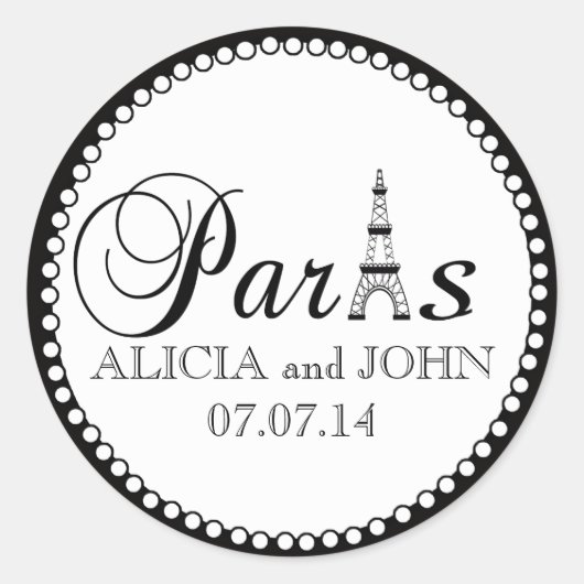 Paris Bruiloft Favor Cake Box Stickers Naam Datum (Voorkant)