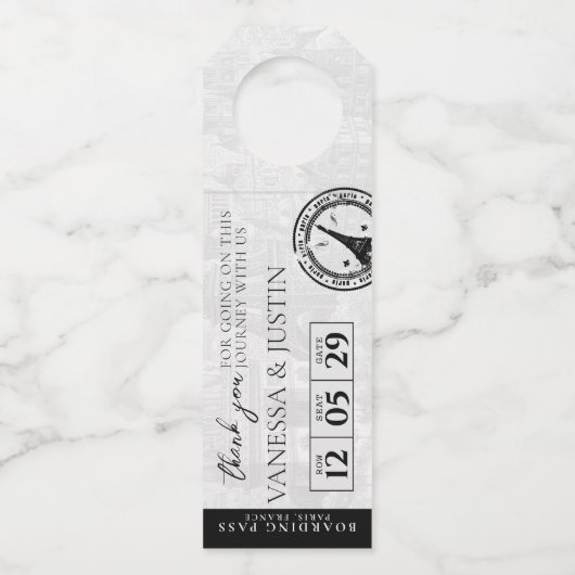 Paris bruiloft instapkaart flessenhanger (Voorkant)