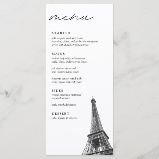 Paris Bruiloft Modern Elegant Diner Menu (Voorkant)