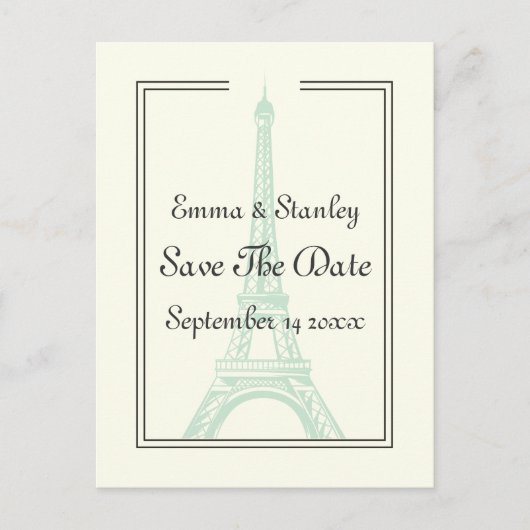 Paris bruiloft munt Eiffeltoren Save the Date Aankondigingskaart (Voorkant)