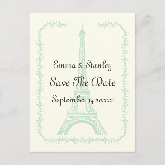 Paris bruiloft munt Eiffeltoren Save the Date Aankondigingskaart (Voorkant)