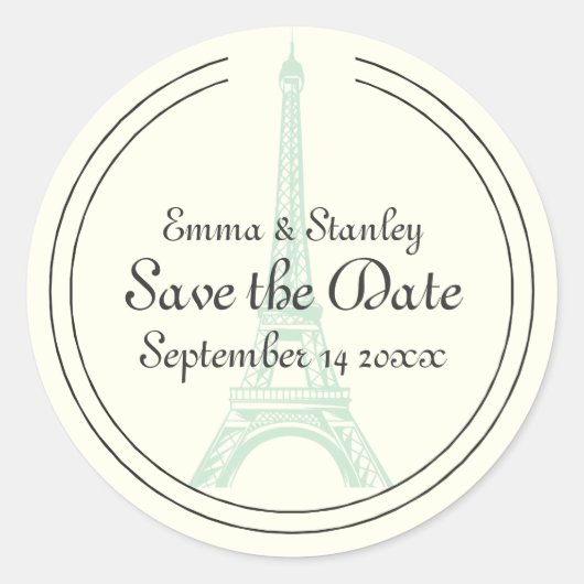 Paris bruiloft munt Eiffeltoren Save the Date Ronde Sticker (Voorkant)