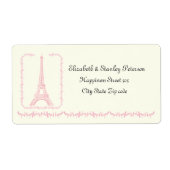 Paris bruiloft roze Eiffeltoren ivoor label (Voorkant)