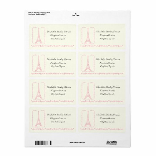 Paris bruiloft roze Eiffeltoren ivoor label (Full Sheet)