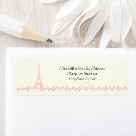 Paris bruiloft roze Eiffeltoren ivoor label (Insitu)