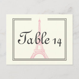 Paris bruiloft roze Eiffeltoren ivoor tafel nummer Briefkaart
