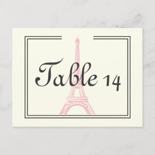 Paris bruiloft roze Eiffeltoren ivoor tafel nummer Briefkaart