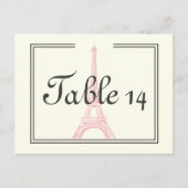 Paris bruiloft roze Eiffeltoren ivoor tafel nummer Briefkaart (Voorkant)