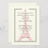 Paris bruiloft roze Eiffeltoren ivoor uitnodiging (Voorkant / Achterkant)