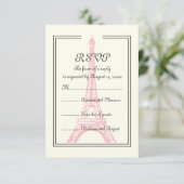 Paris bruiloft roze Eiffeltoren op ivoor RSVP-kaar RSVP Kaartje (Staand voorkant)