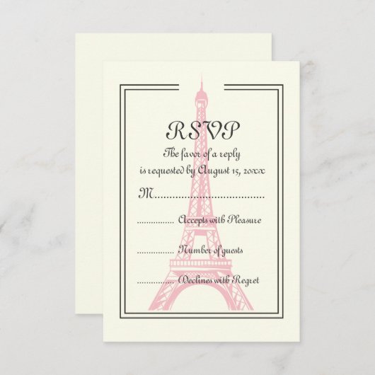 Paris bruiloft roze Eiffeltoren op ivoor RSVP-kaar RSVP Kaartje (Voorkant / Achterkant)