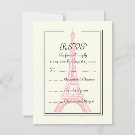 Paris bruiloft roze Eiffeltoren op ivoor RSVP-kaar RSVP Kaartje (Voorkant)
